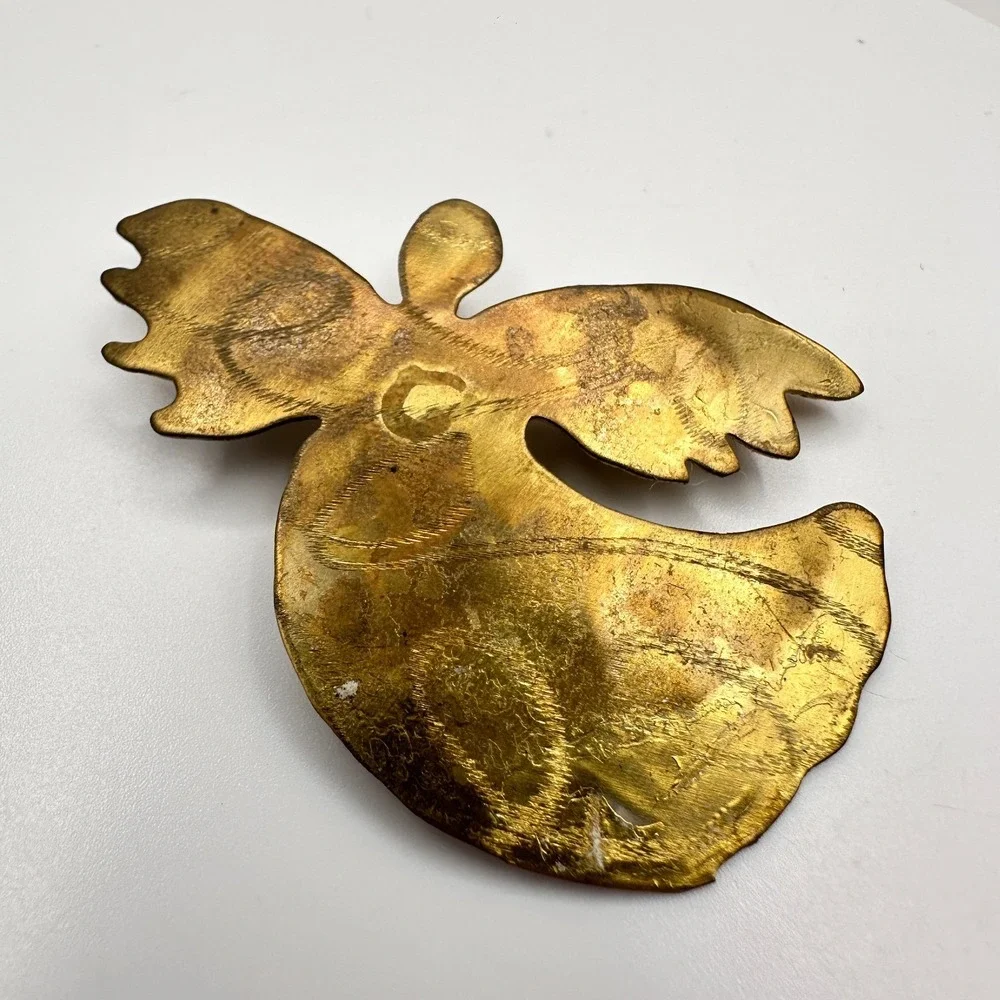 Vintage 90s Angel Wings Comfort Brooch Pin Gold Tone Brass 2000 Signed Religious
